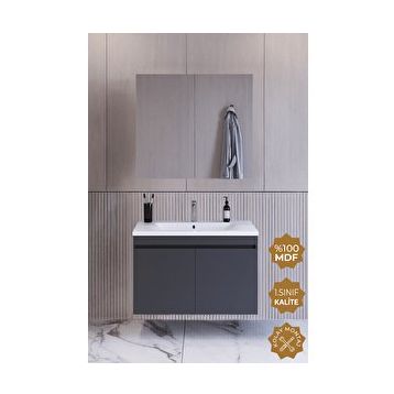Teta Tokyo 65 cm Antrasit Mdf Banyo Dolabı Seti