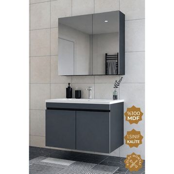Teta Tokyo 80 cm Antrasit Mdf Banyo Dolabı Seti