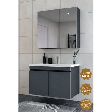 Teta Tokyo 80 cm Antrasit Mdf Banyo Dolabı Seti