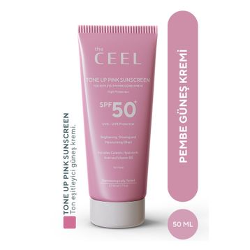 The Ceel Leke Karşıtı Ton Eşitleyen SPF 50+ 50 ml Glutatyon, Hyaluronik Asit Etkili Pembe Renkli Güneş Kremi