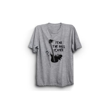 The Fame Fear The Bass Player Basçıdan Kork Bas Gitar Bass Guitar Müzik Music Gri Kadın T-shirt