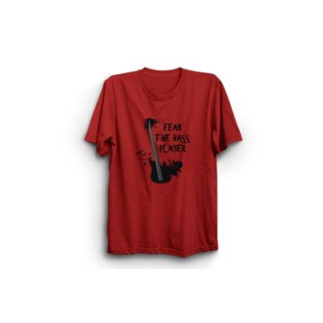 The Fame Fear The Bass Player Basçıdan Kork Bas Gitar Bass Guitar Müzik Music Kırmızı Kadın T-shirt