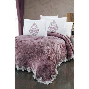The Home Collection Larissa Mürdüm Fransız Güpürlü Battaniye Yatak Ört Seti