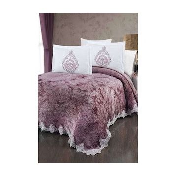 The Home Collection Larissa Mürdüm Fransız Güpürlü Battaniye Yatak Ört Seti