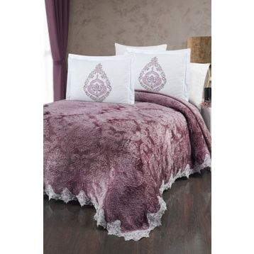 The Home Collection Larissa Mürdüm Fransız Güpürlü Battaniye Yatak Ört Seti