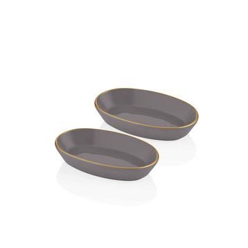 The Mia Basic Oval Servis Gri 26 cm 2'li Set