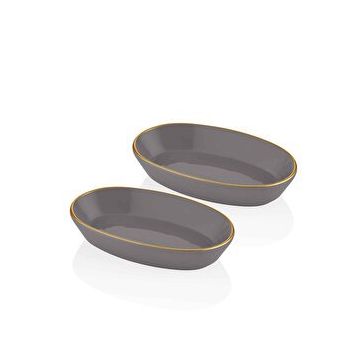 The Mia Basic Oval Servis Gri 26 cm 2'li Set