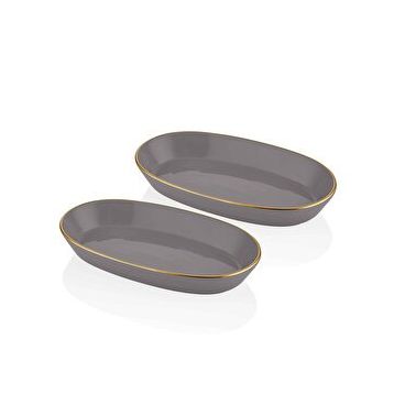 The Mia Basic Oval Servis Gri 29 cm 2'li Set