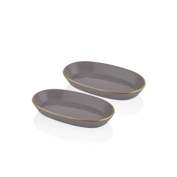 The Mia Basic Oval Servis Gri 29 cm 2'li Set