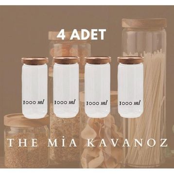 The Mia CAM0315 Ahşap Kapaklı Büyük Boy 1000 ML 4 Adet Cam Saklama Kabı