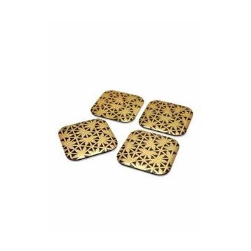 The Mia Leaf Gold 4'lü Bardak Altlığı