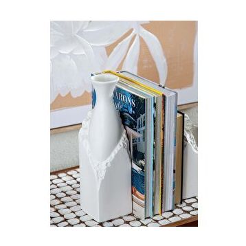 The Mia Licia Beyaz 10x10x35 cm Seramik Vazo