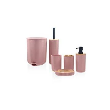 The Mia Stripe Pembe 6 Parça Banyo Seti