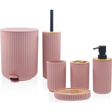 The Mia Stripe Pembe 6 Parça Banyo Seti