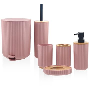 The Mia Stripe Pembe 6 Parça Banyo Seti
