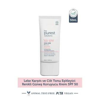 The Purest Solutions SPF50+ 50 ml Leke Karşıtı ve Cilt Tonu Eşitleyici Renkli Güneş Koruyucu Krem