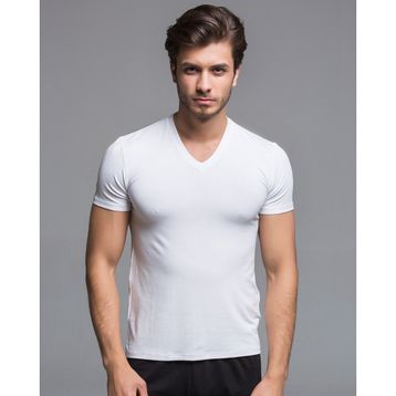 Thermoform Bambu Beyaz Erkek V Yaka T-shirt