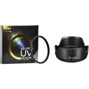 Tianya Canon Ef 50Mm F1.8 STM Lens için 49mm Slim Uv Filtre + Es-68 Bayonet Parasoley
