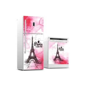 Tilki Dünyası 0028 Paris Desenli Buzdolabı Stickerı