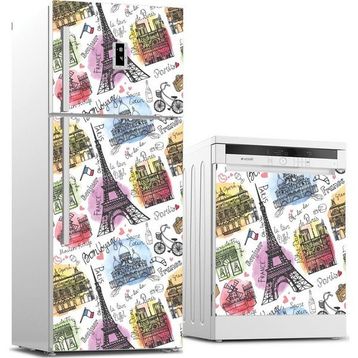 Tilki Dünyası 0029 Paris Desenli Buzdolabı Stickerı