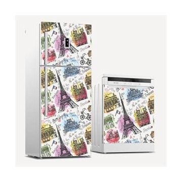 Tilki Dünyası 0029 Paris Desenli Buzdolabı Stickerı