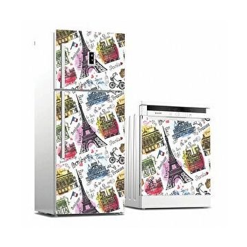 Tilki Dünyası 0029 Paris Desenli Buzdolabı Stickerı