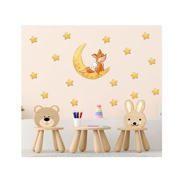 Tilki Dünyası S0012 ST Ay Üzerindeki Sevimli Tilki ve Tavşan Çocuk Odası Duvar Sticker