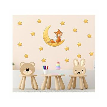 Tilki Dünyası S0012 ST Ay Üzerindeki Sevimli Tilki ve Tavşan Çocuk Odası Duvar Sticker