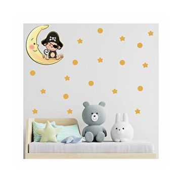 Tilki Dünyası S0117 ST Ay Üzerinde Korsan Maymun Duvar Sticker