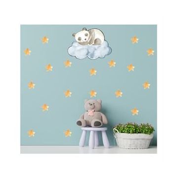 Tilki Dünyası S0119 ST Mavi Bulut Üzerinde Uyuyan Panda Çocuk Odası Duvar Sticker