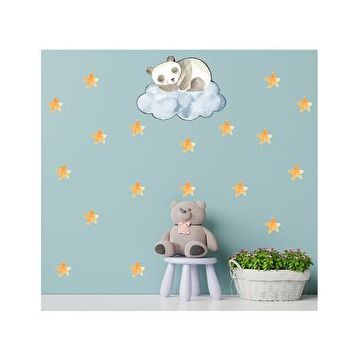 Tilki Dünyası S0119 ST Mavi Bulut Üzerinde Uyuyan Panda Çocuk Odası Duvar Sticker
