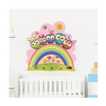 Tilki Dünyası Sevimli Baykuşlar Gökkuşağı Çocuk ve Bebek Odası Duvar Stickerı
