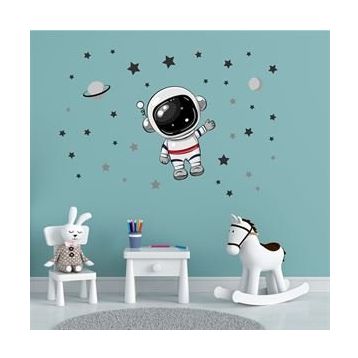 Tilki Dünyası T0335 ST Sevimli Astronot Uzayda Çocuk Odası Duvar Sticker