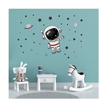 Tilki Dünyası T0335 ST Sevimli Astronot Uzayda Çocuk Odası Duvar Sticker