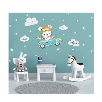 Tilki Dünyası T0337 ST Arabada Gezen Ayıcık Çocuk Duvar Sticker