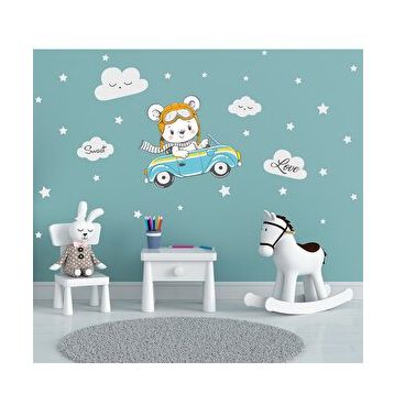 Tilki Dünyası T0337 ST Arabada Gezen Ayıcık Çocuk Duvar Sticker