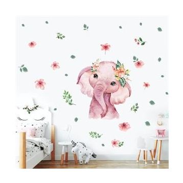 Tilki Dünyası T0356 ST Sevimli Pembe Fil Çocuk Odası Duvar Sticker