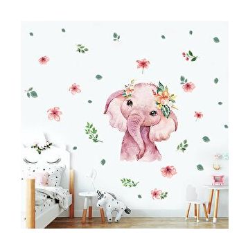 Tilki Dünyası T0356 ST Sevimli Pembe Fil Çocuk Odası Duvar Sticker