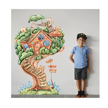 Tilki Dünyası T0357 ST Ağaç Ev ve Kediler Çocuk Odası Duvar Sticker
