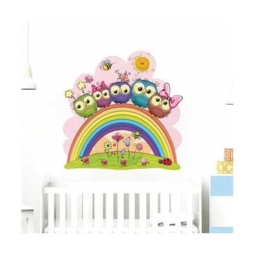 Tilki Dünyası TILKI-74815 Sevimli Baykuşlar Gökkuşağı Çocuk ve Bebek Odası Duvar Sticker