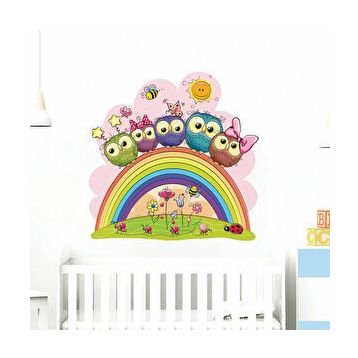 Tilki Dünyası TILKI-74815 Sevimli Baykuşlar Gökkuşağı Çocuk ve Bebek Odası Duvar Sticker