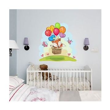 Tilki Dünyası TILKI-74819 Sevimli Tilki ve Balonlar Konsept Çocuk Odası Duvar Sticker