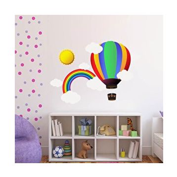 Tilki Dünyası TILKI-74931 Uçan Balon Gökkuşağı Güneş Bulutlar Çocuk Odası Duvar Sticker