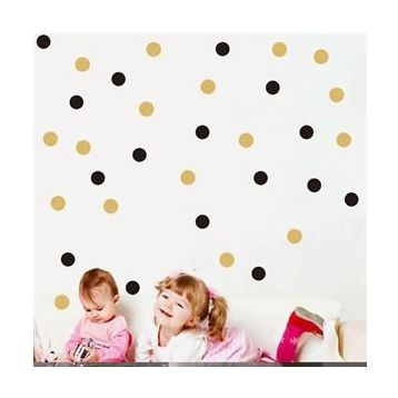 Tilki Dünyası TILKI-75147 132 Adet Siyah ve Altın Rengi Puantiyeler Bebek ve Çocuk Odası Duvar Sticker