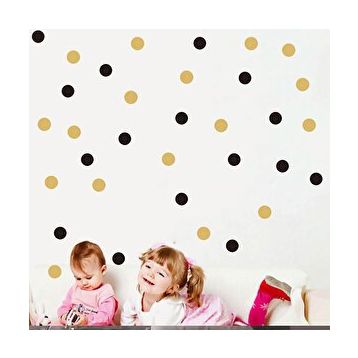 Tilki Dünyası TILKI-75147 132 Adet Siyah ve Altın Rengi Puantiyeler Bebek ve Çocuk Odası Duvar Sticker