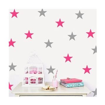 Tilki Dünyası TILKI-75148 132 Adet Gri ve Pembe Yıldızlar Bebek ve Çocuk Odası Duvar Sticker
