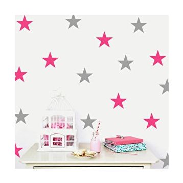 Tilki Dünyası TILKI-75148 132 Adet Gri ve Pembe Yıldızlar Bebek ve Çocuk Odası Duvar Sticker