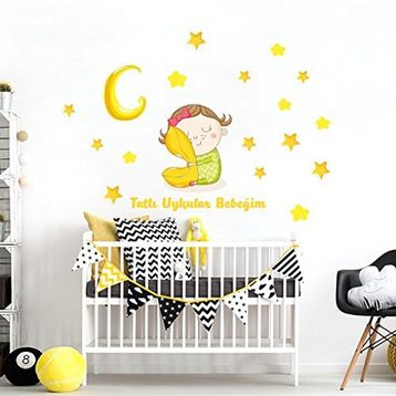 Tilki Dünyası Uyuyan Prenses Ay ve Yıldız Bebek ve Çocuk Odası Duvar Stickerı