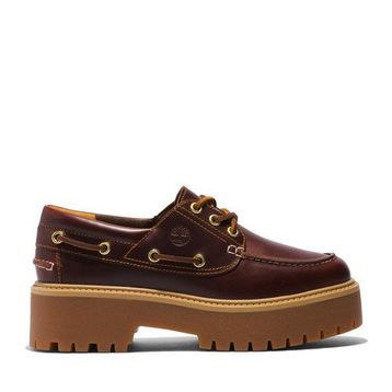 Timberland Stone Street 3 Eye TB0A2QDMD571 Rootbeer Kahverengi Deri Kadın Tekne Ayakkabısı