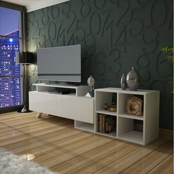 Timpan Mini Parlak Beyaz TV Ünitesi